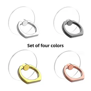 4pcs Transparent Crystal Phone Holders with Diamond-Studded Ring Stands, Metal Adhesive Back, Holiday Party Gifts, Cell Phone Holder, Adhesive Cellphone Holder