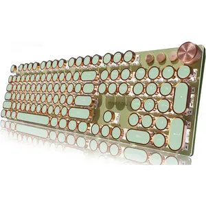 EWEADN Typewriter Style Mechanical Gaming Keyboard, Wired Mechanical Keyboards,104  Backlit LED Keyboards, Media Control Knob, Wired Computer Keyboard   for Windows//PC-Green