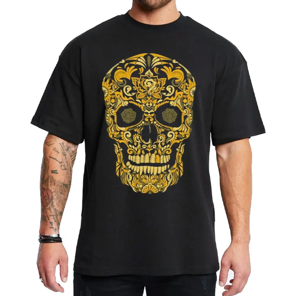 Mexican Gold Skull Chicano Clothing, Mexican Clothes, Lowrider Clothes, Oversized Graphic Tee Medium Heavy Sweatshirt Hoodie for Men & Women