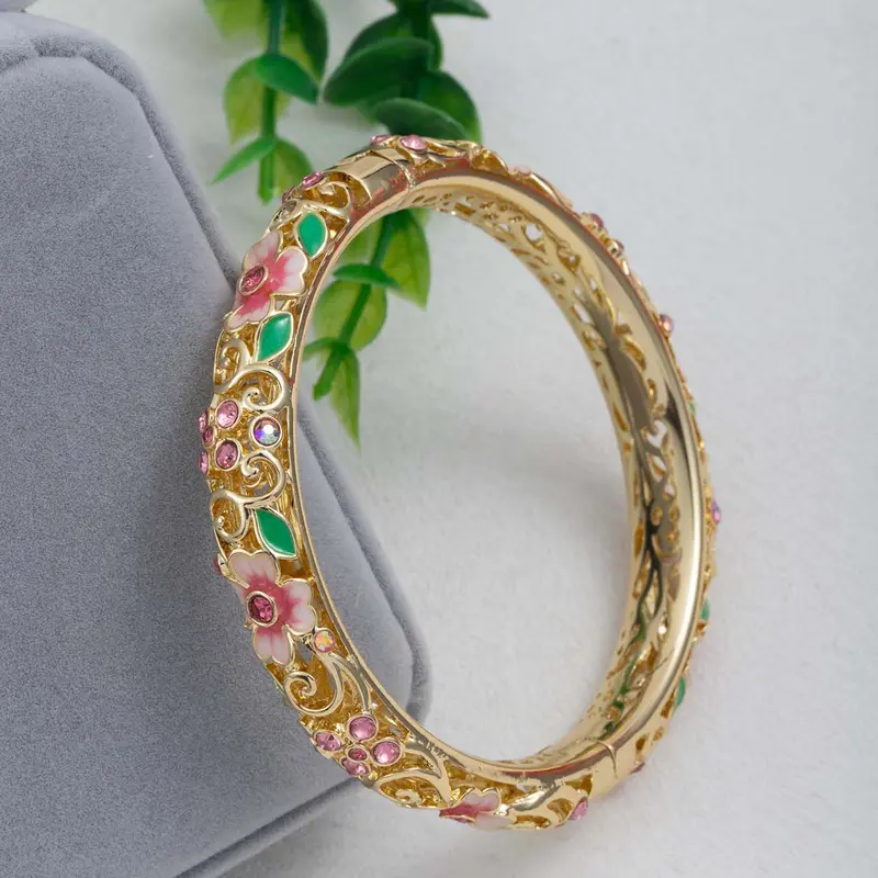 Luxury Elegant Enamel Bangle Bracelet with Artificial Zircon Inlay, Fashionable Bracelet Style, Exquisite Gift for Women & Girls, Perfect Gift for All Occasions