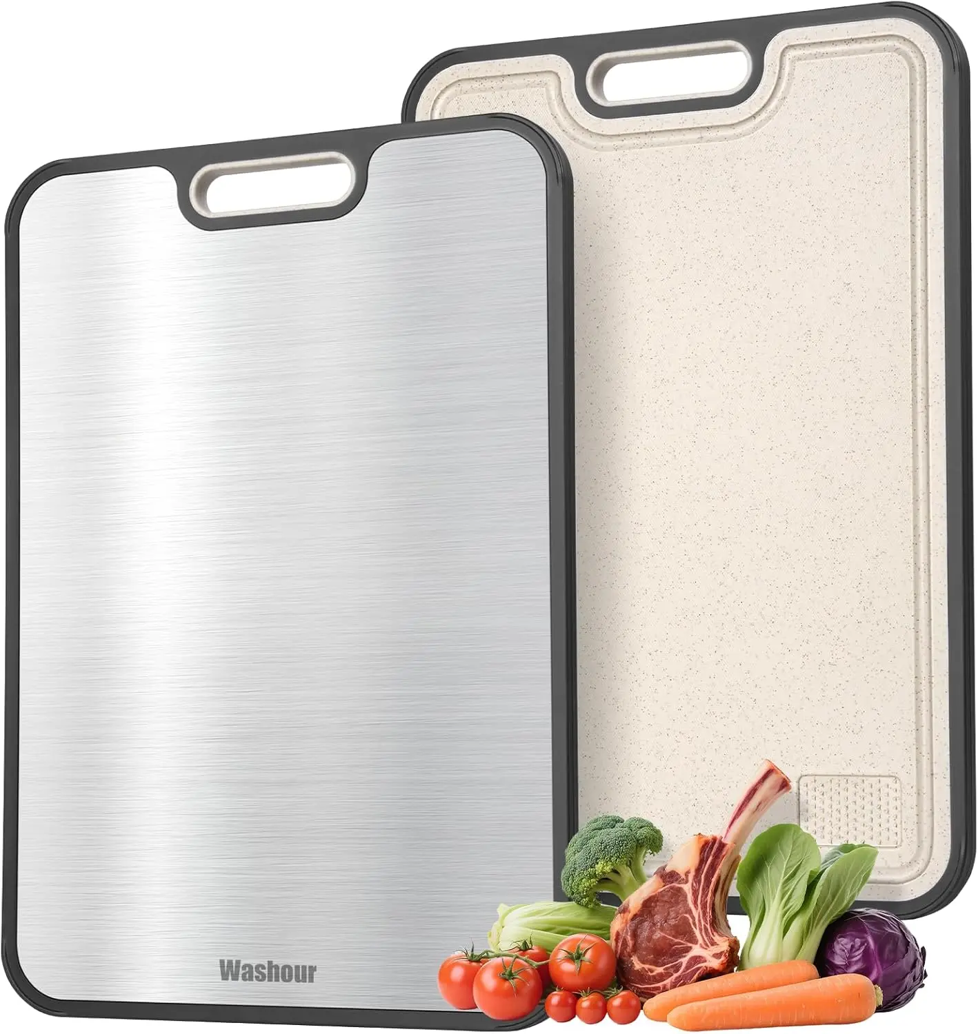 Titanium Cutting Boards for Kitchen, Non Toxic 2-in-1 Cutting Board Double Sided, Food Grade Chopping Boards for Fresh Meat Vegetable, Easy to Clean Large Size 16”×11”