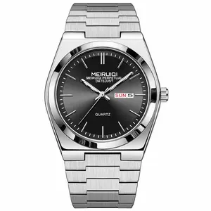 MEIRUI Men's Silver Strap High-end Black Dial Quartz Watch with Date Display & Stainless Steel Band from Mainland China