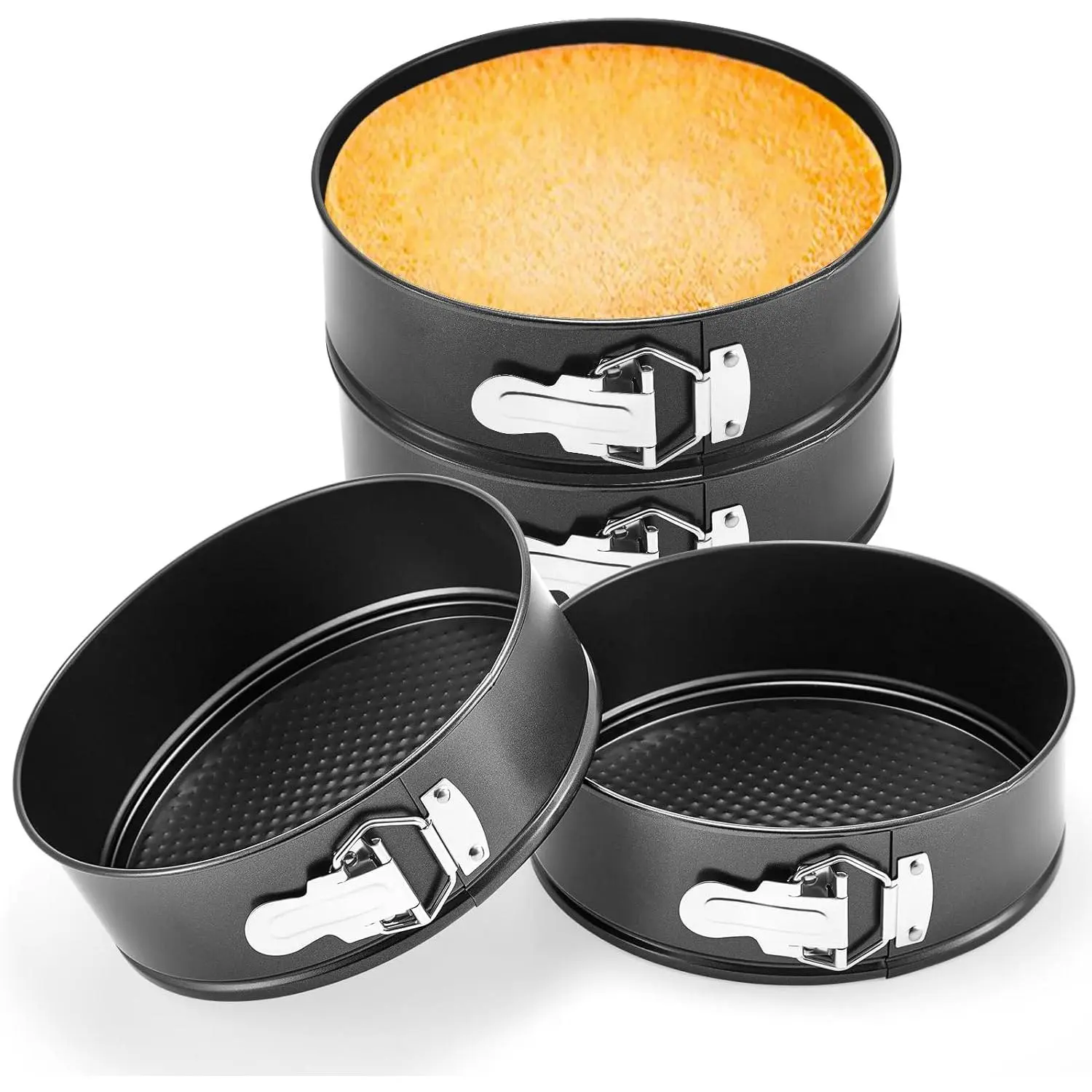 4 count 8 Inch Non Stick Springform Pan with Removable Bottom Carbon Steel Cheesecake Pan Round Springform Cake Mold with Stainless Steel Spring Buckles for Baking Kitchens Restaurant