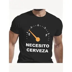Men's Funny Spanish Beer T-Shirt - Printed with "NECESITO CERVEZA" (I need beer), battery indicator, and Spanish slogan, cotton casual short-sleeve shirt