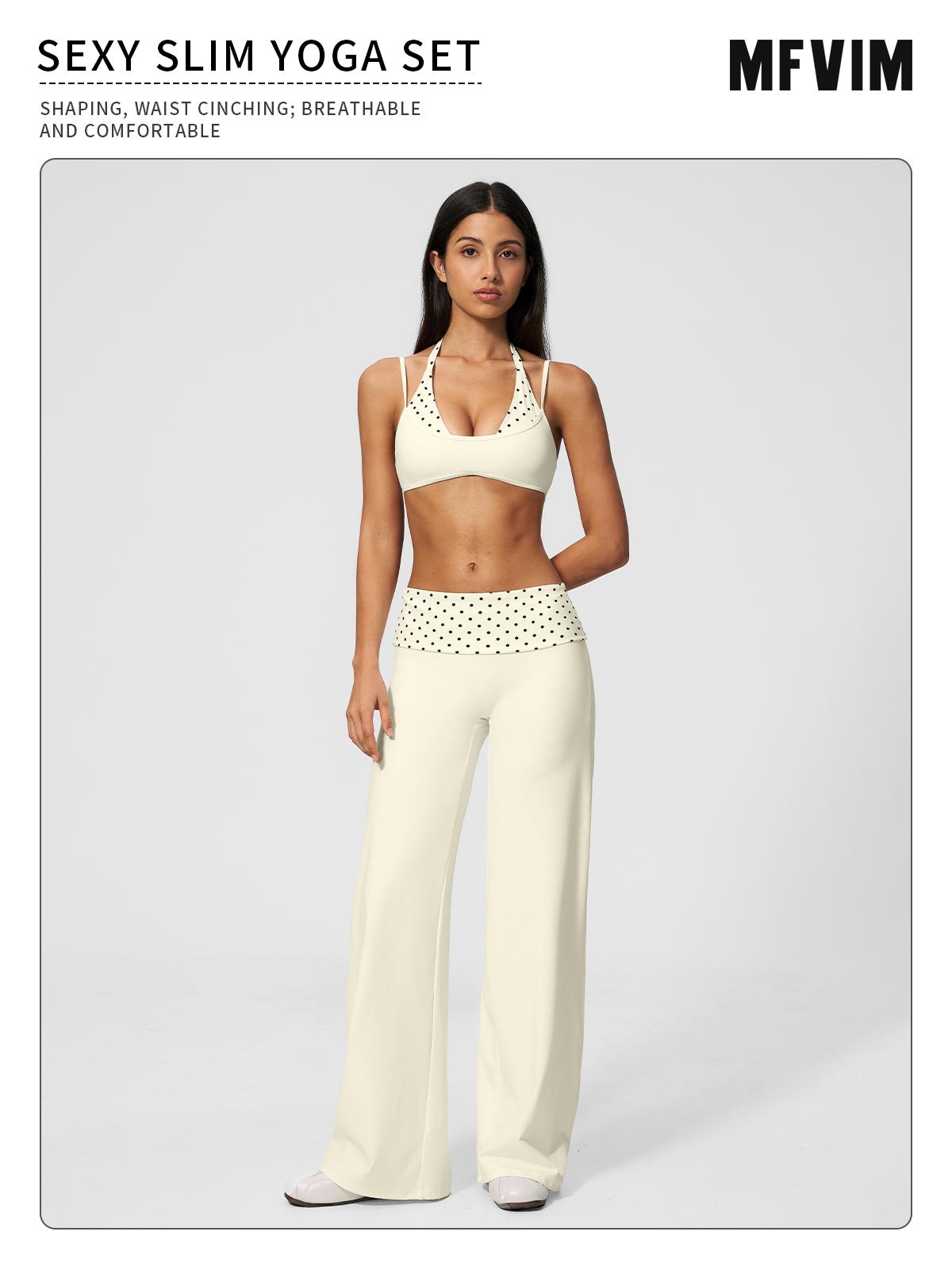 MFVIM women’s halter yoga set — breathable “naked feel” fitness bra and high-waisted wide-leg athletic pants, two-piece slim-fit training workout apparel