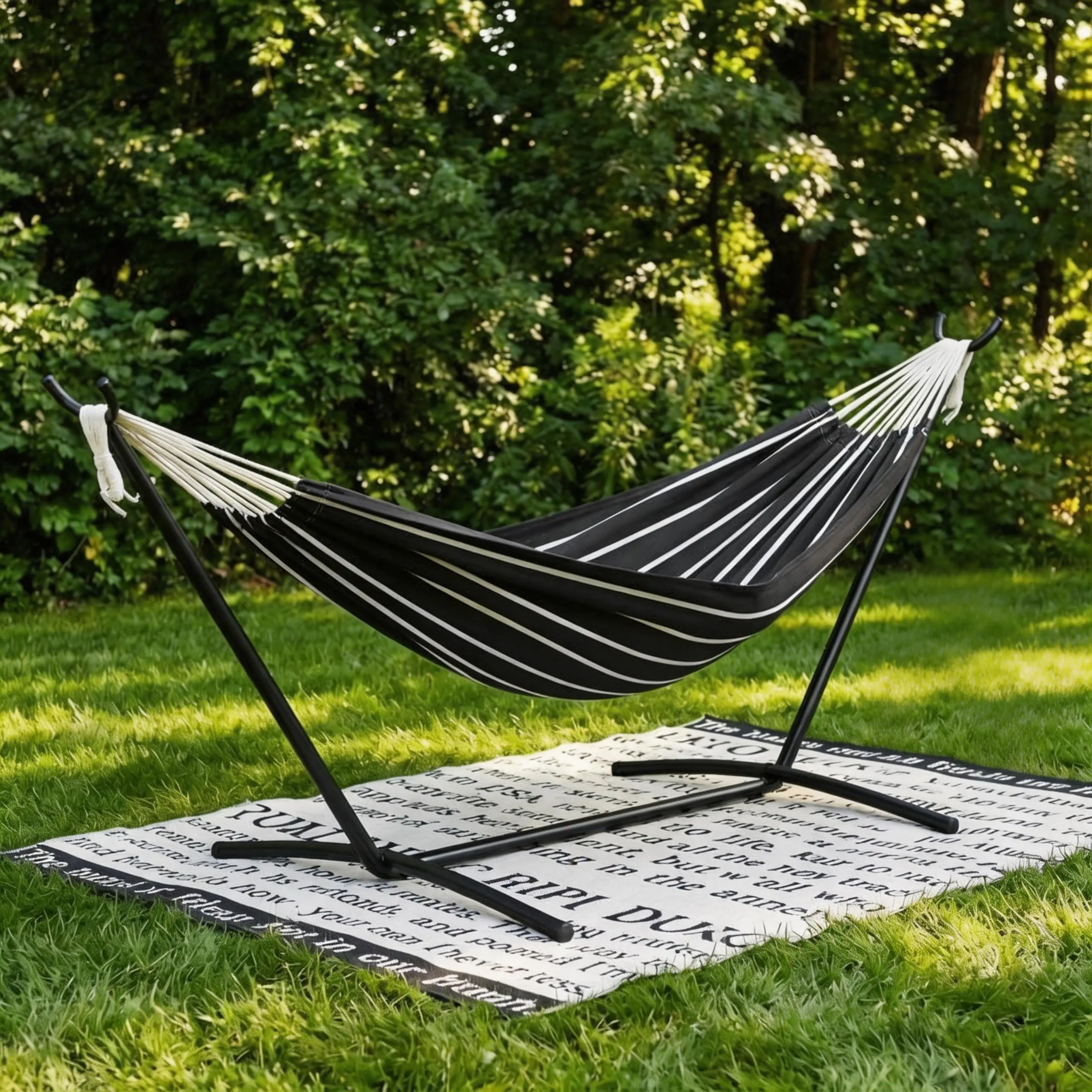 Sturdy Durable Cotton Backyard Outdoor Patio Hammock Stand Set - Foldable Steel Stand, Portable Carry Bag, 450 LBS Capacity, Indoor/Outdoor Use for Garden, Camping (Onyx)
