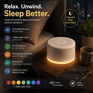 Portable White Noise Sound Machine, 10 Soothing Sounds Rechargeable Sleep Aid, Mini Travel Sound Machine with 3 Timers Adjustable Volume Colorful Night Light, Ideal for Baby Adults Home Travel Registry Gift
