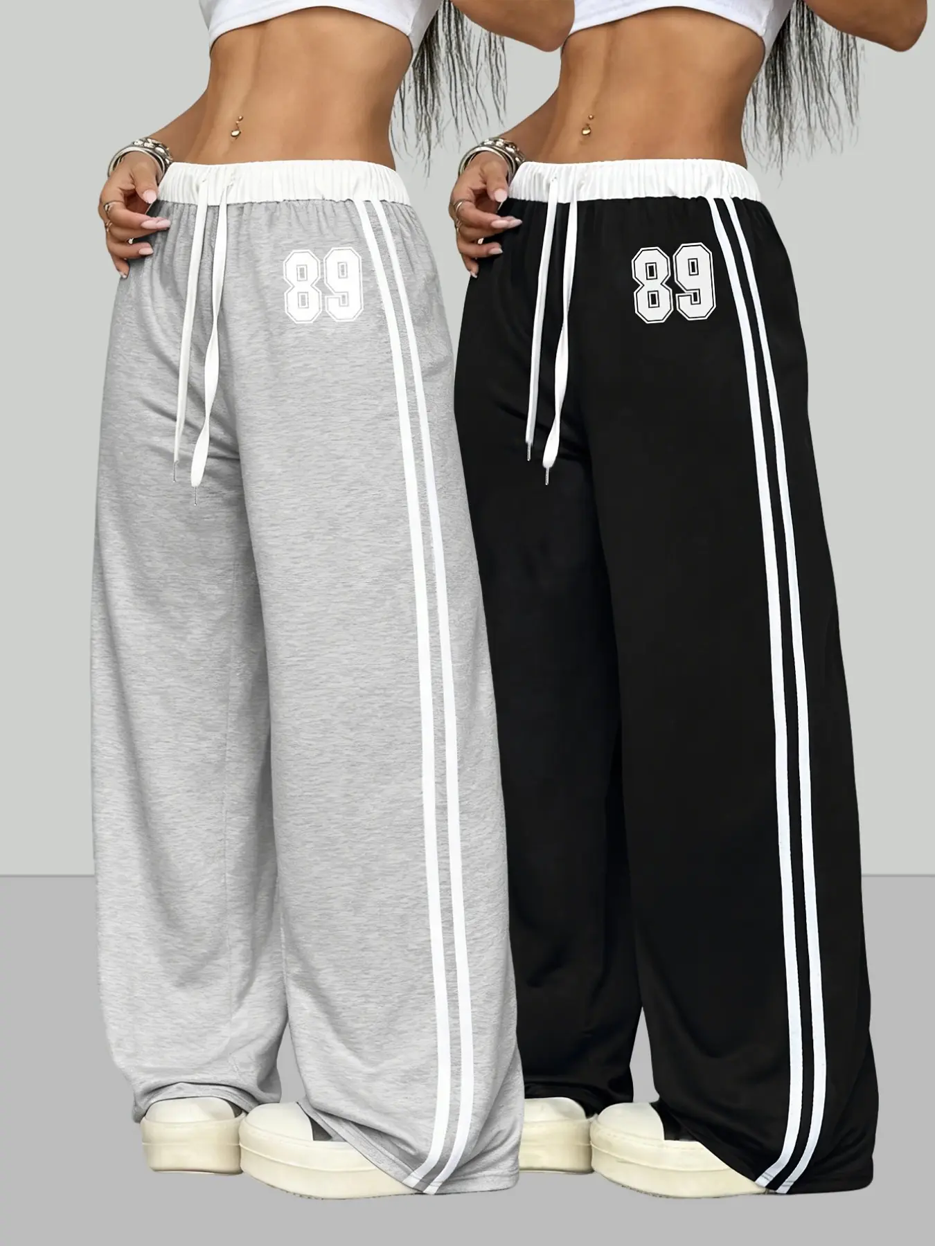 Two-Piece Women's Casual Comfy Sporty Spring/summer Digital Print Belt Patchwork Sporty Street Retro Style Lazy Sports Pants Striped Side Sweatpants Loose Athletic Pants Loose Fitting Sweatpants Athleisure Design Bottoms