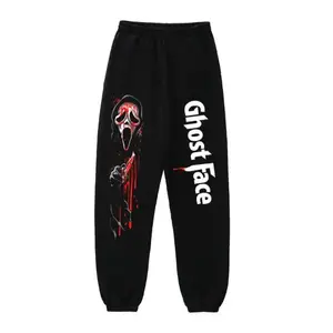 Ghost Face Sweatpants, Horror Sweatpants, Halloween Scary Movie Pants, Unisex Black Graphic Streetwear for Men and Women - Scream Killer Costume Vibe L3N