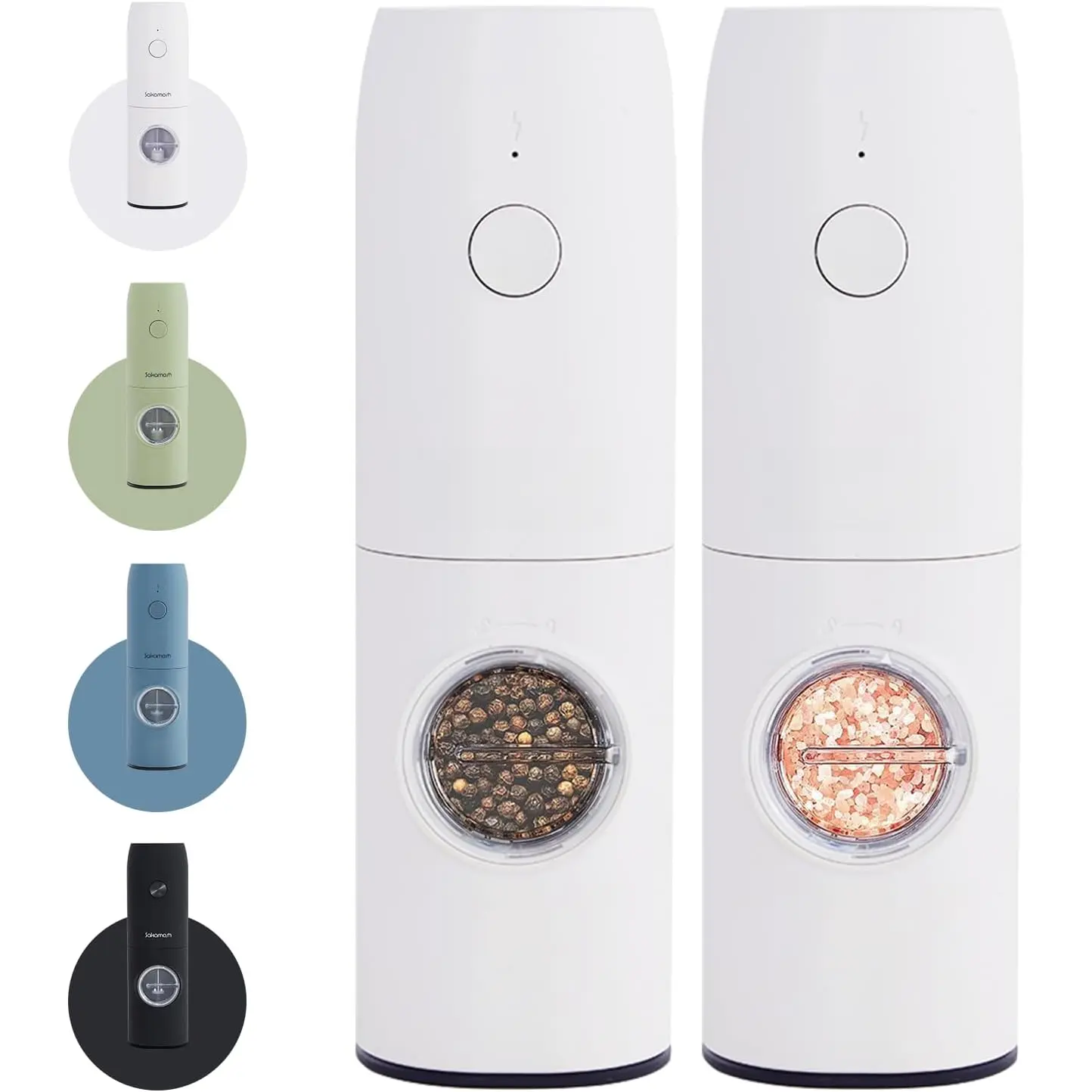 Electric Salt and Pepper  Set, Rechargeable,Adjustable Coarseness with LED Light, Electric Salt and Pepper Shakers Refillable(2 Packs, Light Grayish White)