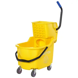 HOMCOM Mop Bucket Cart with Side Press Wringer, Metal Handle and 34 Quart Capacity, Yellow