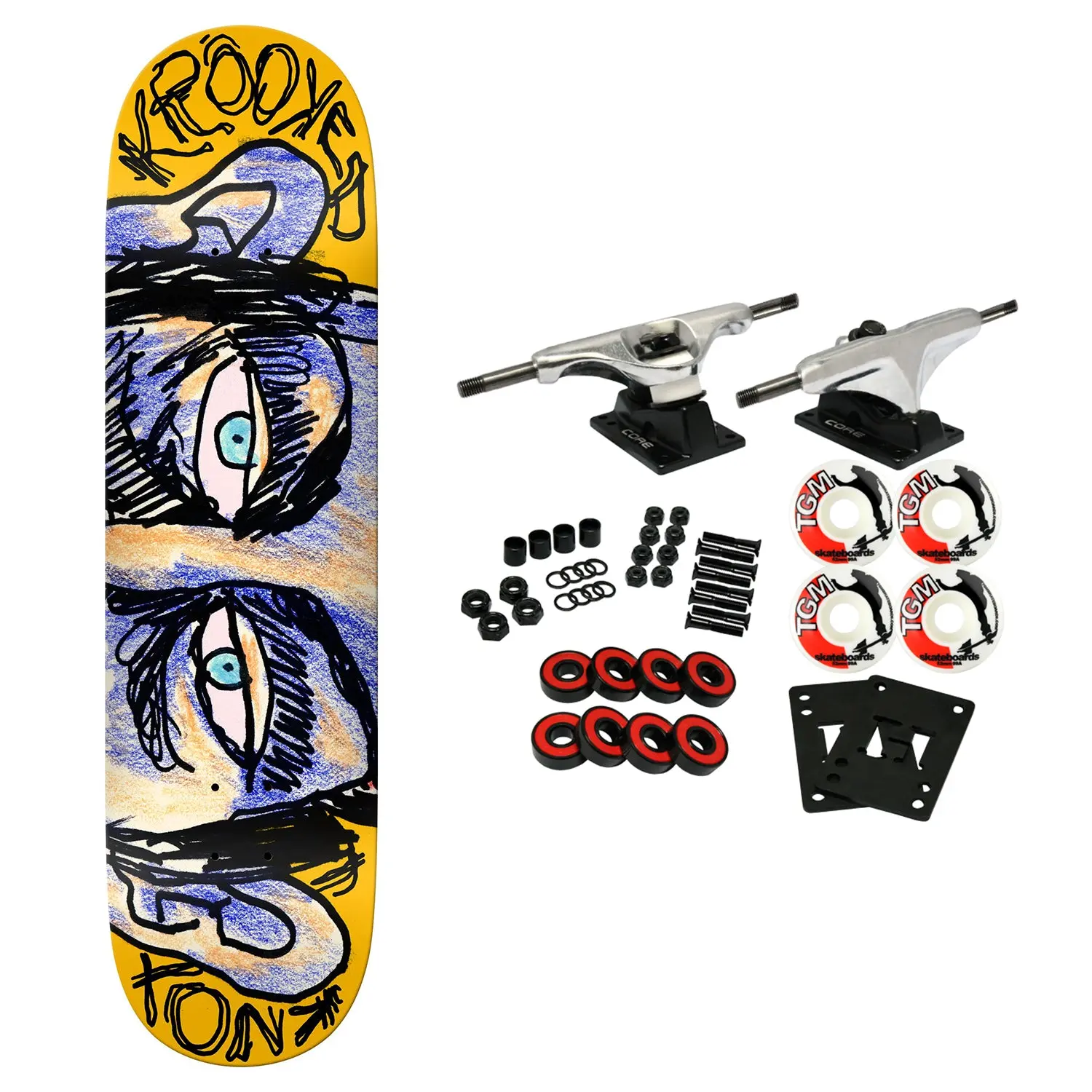 Krooked Skateboard Complete DBX Knox Watcher Yellow 8.5" x 32.18"
