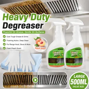 NUAN Heavy Duty Kitchen Degreaser Spray, Removes Grease & Grime, For Range Hoods, Cabinets, Stove Tops, Ovens & More, 17.6 FL.0Z
