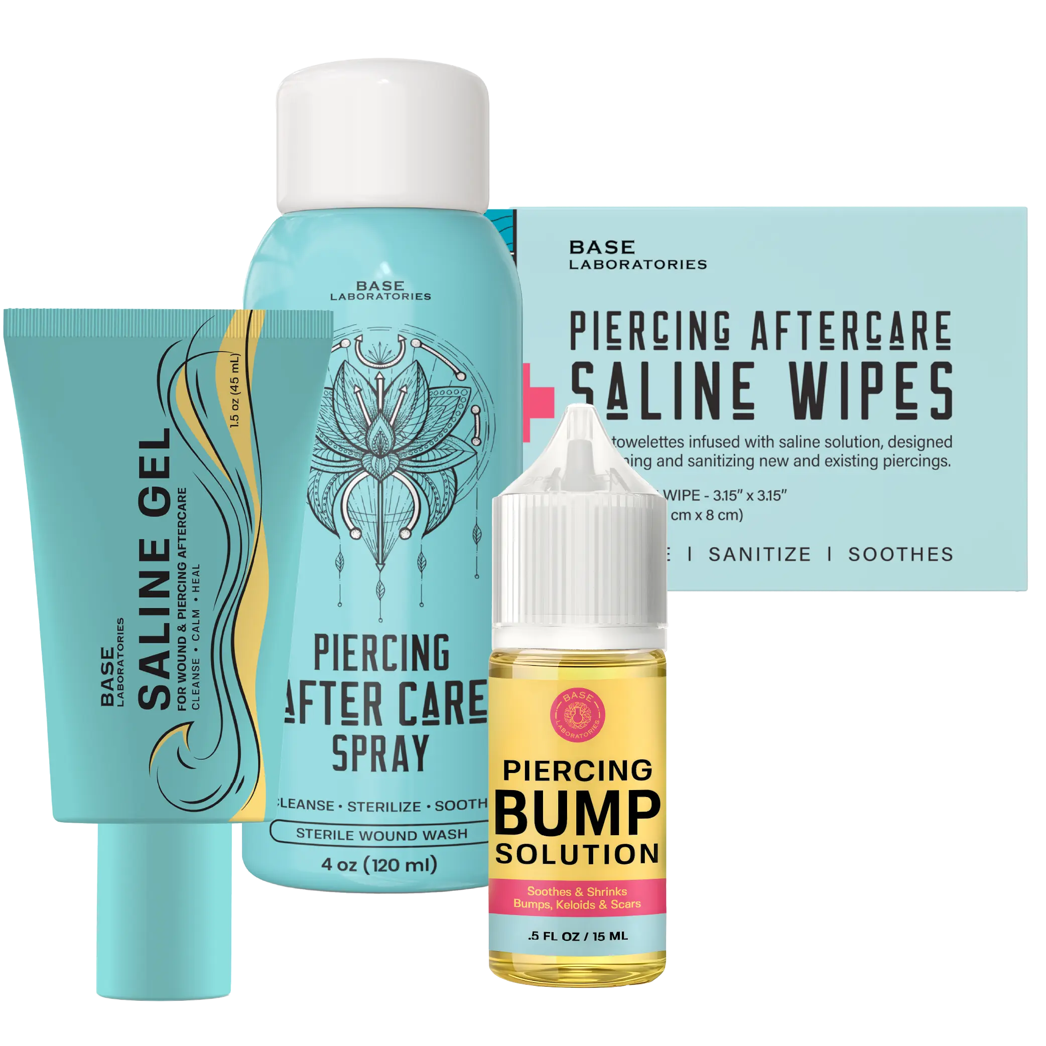 Fresh Piercing Healing Kit – Piercing Aftercare Kit with Saline Spray + Wipes + Saline Gel + Bump Oil for New Ear & Nose Piercing Care