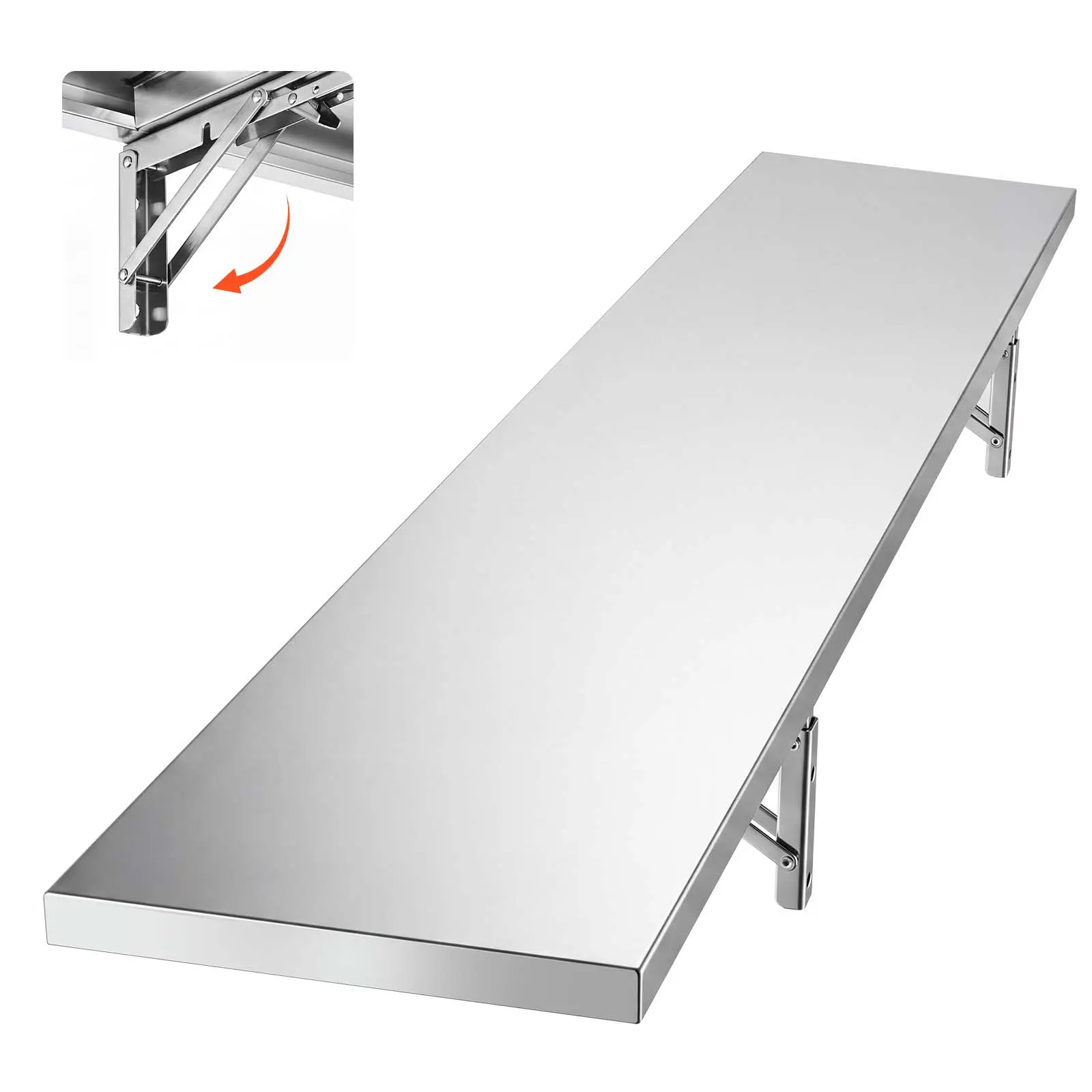 VEVOR Stainless Steel Shelf 12" x 72" Foldable Wall Mount Floating Shelf, Heavy-Duty Commercial Shelves with Brackets, 300LBS Capacity, Easy to Clean, Suitable for Restaurant, Home Kitchen, Garage