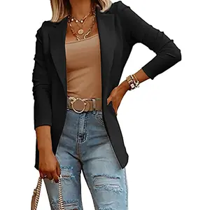 Imily Bela Womens Casual Long Sleeve Blazers Solid Color Knit Blazer Work Office Open Front Blazer Jacket