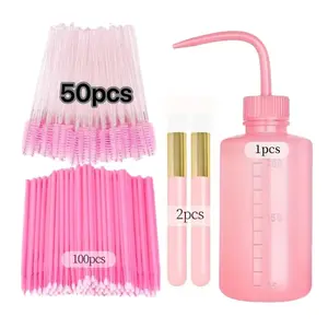 Eye Makeup Tool Set, Cosmetic Makeup Tool, Makeup Tools Set, 50pcs Eyelash Brush & 100pcs Eyebrow Brush & 2 Counts Cleaning Brush & 1 Count Shampoo Bottle, for Home and Salon Use
