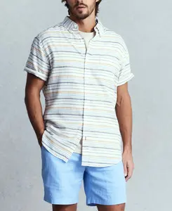 Short Sleeve Country Twill Stripe Shirt in White Sand