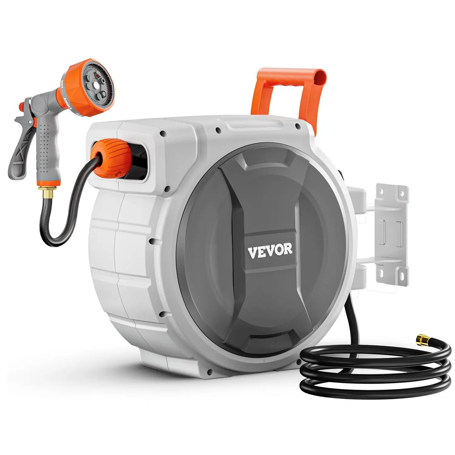 【Backtoschool】VEVOR Retractable Garden Hose Reel,  1/2 Inch x 145 ft Wall Mounted Hose Reel, Heavy Duty Garden Hose Reel with 9 Patterns Nozzle, Any Length Lock, Upgraded Slow Return System and 180°Swivel Bracket