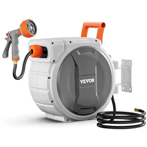 【Summervibes】VEVOR Retractable Garden Hose Reel,  1/2 Inch x 145 ft Wall Mounted Hose Reel, Heavy Duty Garden Hose Reel with 9 Patterns Nozzle, Any Length Lock, Upgraded Slow Return System and 180°Swivel Bracket