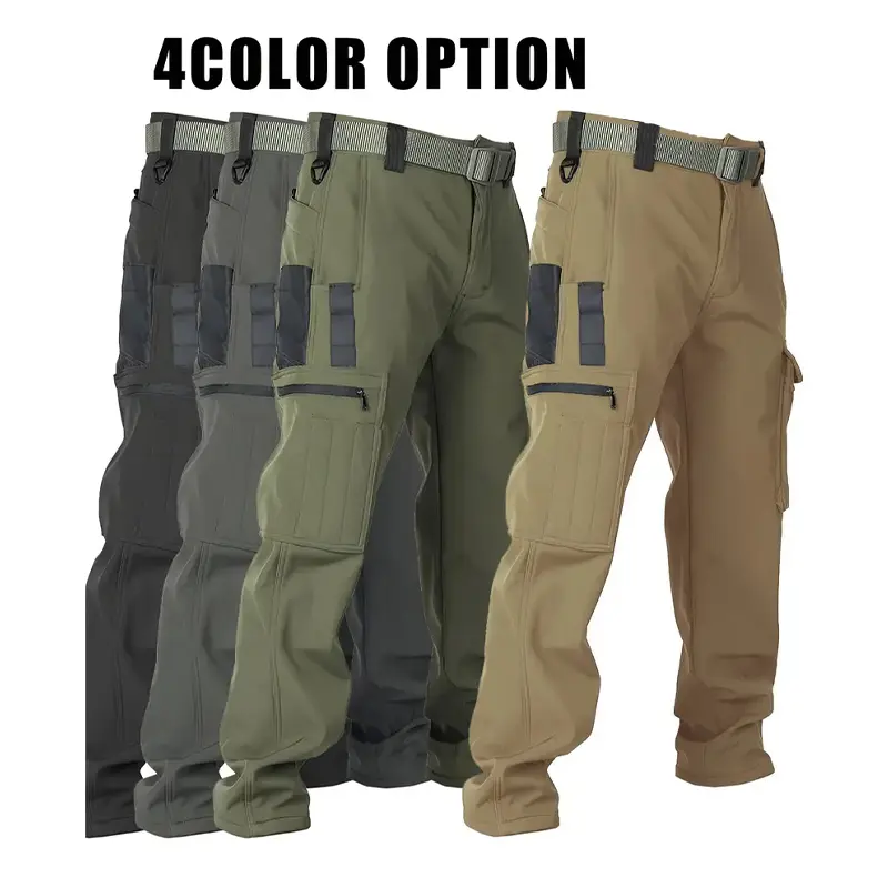 HOMUG Windproof Warm Men's Outdoor Tactical Pants Fleece Lined Solid Color Sport Style Regular Fit Mid Waist with Pockets No Belt for Casual Weekend Wear Autumn Winter - High Waisted Joggers