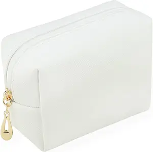Small Makeup Bag Portable Cosmetic Bag for Women Makeup Pouch Waterproof Toiletry Bag for Travel (White, Mini)