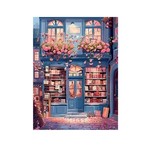 1pcs Beautiful Bookstore Scene 16x20 Inches Unframed DIY Paint by Numbers Kit for Beginners, Acrylic Handcrafted Wall Art Decoration and Gift, Diy Painting Supplies