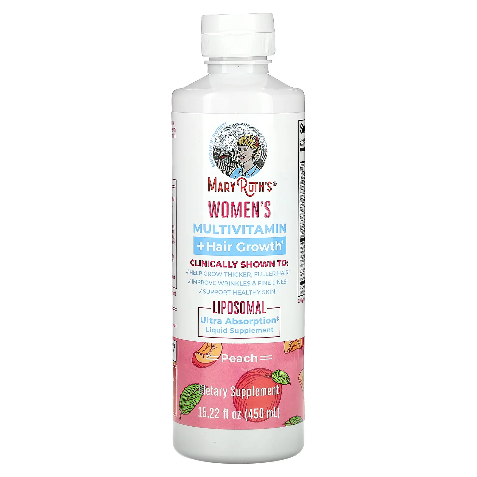 MaryRuth's Women's Multivitamin + Hair Growth, Peach, 15.22 fl oz (450 ml)
