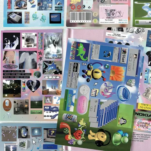 Dreamcore Nostalgia Permanent Adhesive Decals Sticker Sheets - 8 14 × 10 Cm Layered Sheets with Surreal Electronic, Goldfish Designs for Scrapbooking Ideas, Creative Arts (Soft Surreal Look)