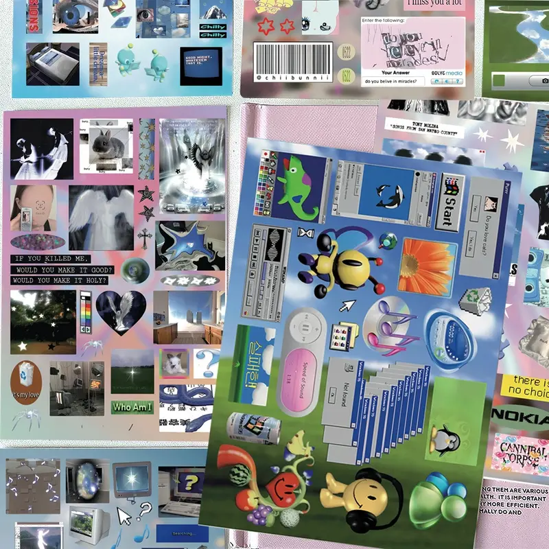 Dreamcore Nostalgia Permanent Adhesive Decals Sticker Sheets - 8 14 × 10 Cm Layered Sheets with Surreal Electronic, Goldfish Designs for Scrapbooking Ideas, Creative Arts (Soft Surreal Look)