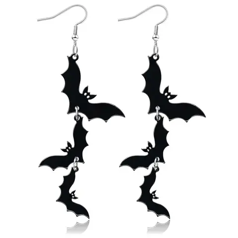 Acrylic Material Halloween Dangling Earrings Black Skull Bat Drop Dangle Style Earrings for Women Fun Cute Spooky Theme Halloween Holiday Costume Jewelry Dangly Earrings