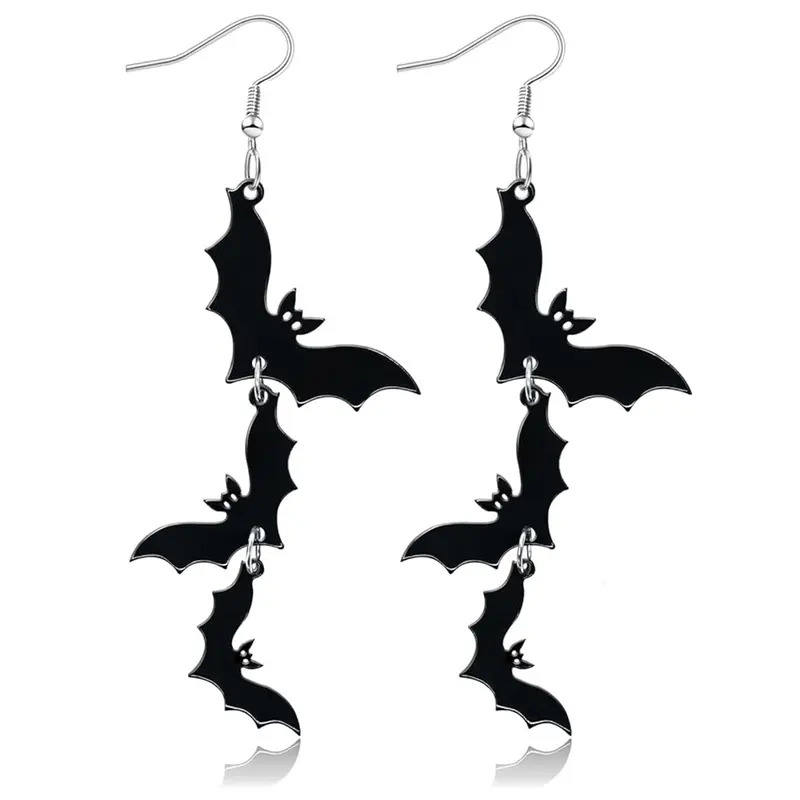 Acrylic Material Halloween Dangling Earrings Black Skull Bat Drop Dangle Style Earrings for Women Fun Cute Spooky Theme Halloween Holiday Costume Jewelry Dangly Earrings