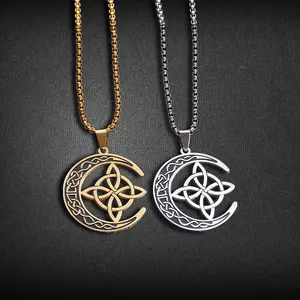 Stainless Steel Necklace Moon Celtic Trinity Pendant Necklace Women Daily Wear Gift