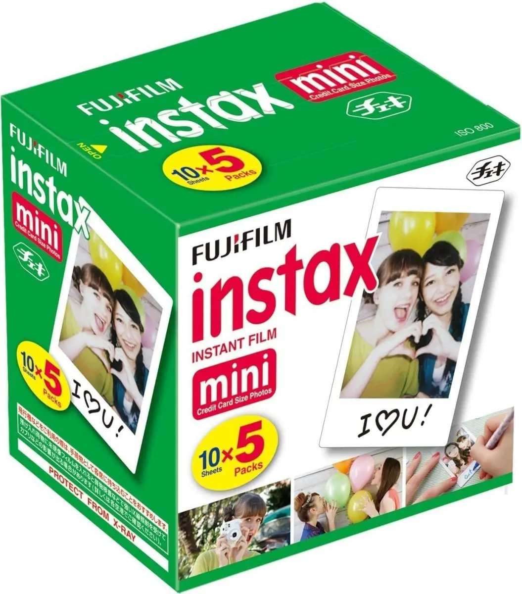 Fujifilm Instax Mini Instant Film Cartridge - 5 Packs (10 Pics/Pack, 50 Total Sheets, 86mm x 54mm) with Sharpness, for Instant Cameras, Handy Neutral Mini Photoframe Compatible Photography Accessories, Instant Camera, Picture