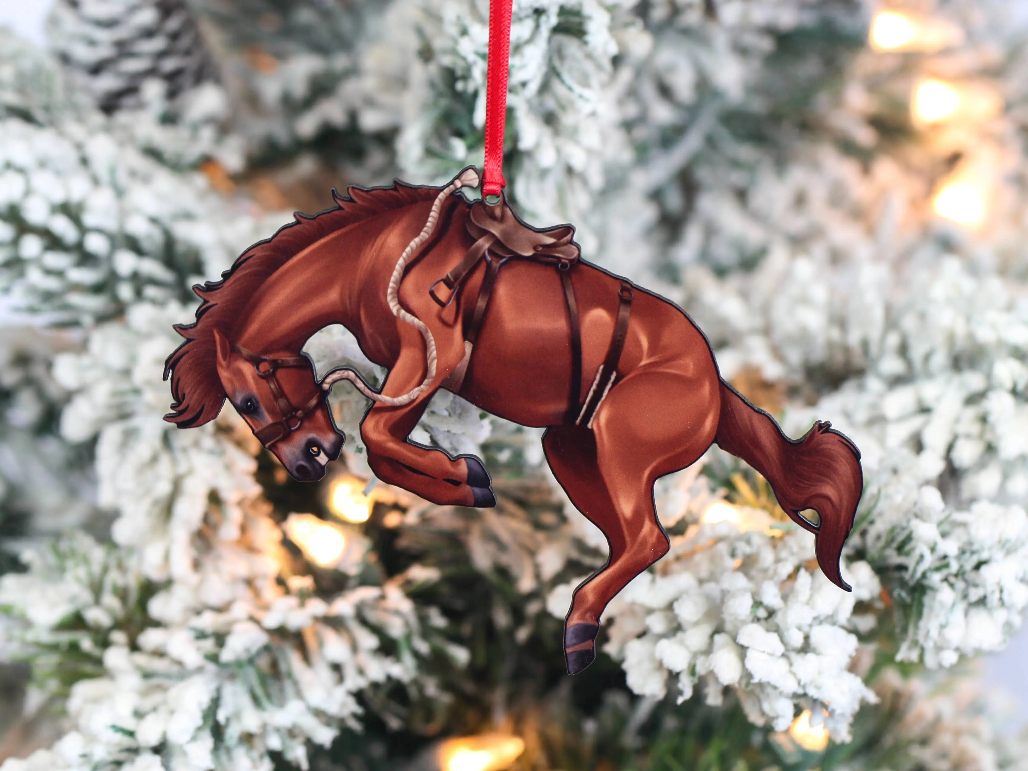 Chestnut Western Rodeo Horse Ornament - Sorrel Bucking Bronco Design