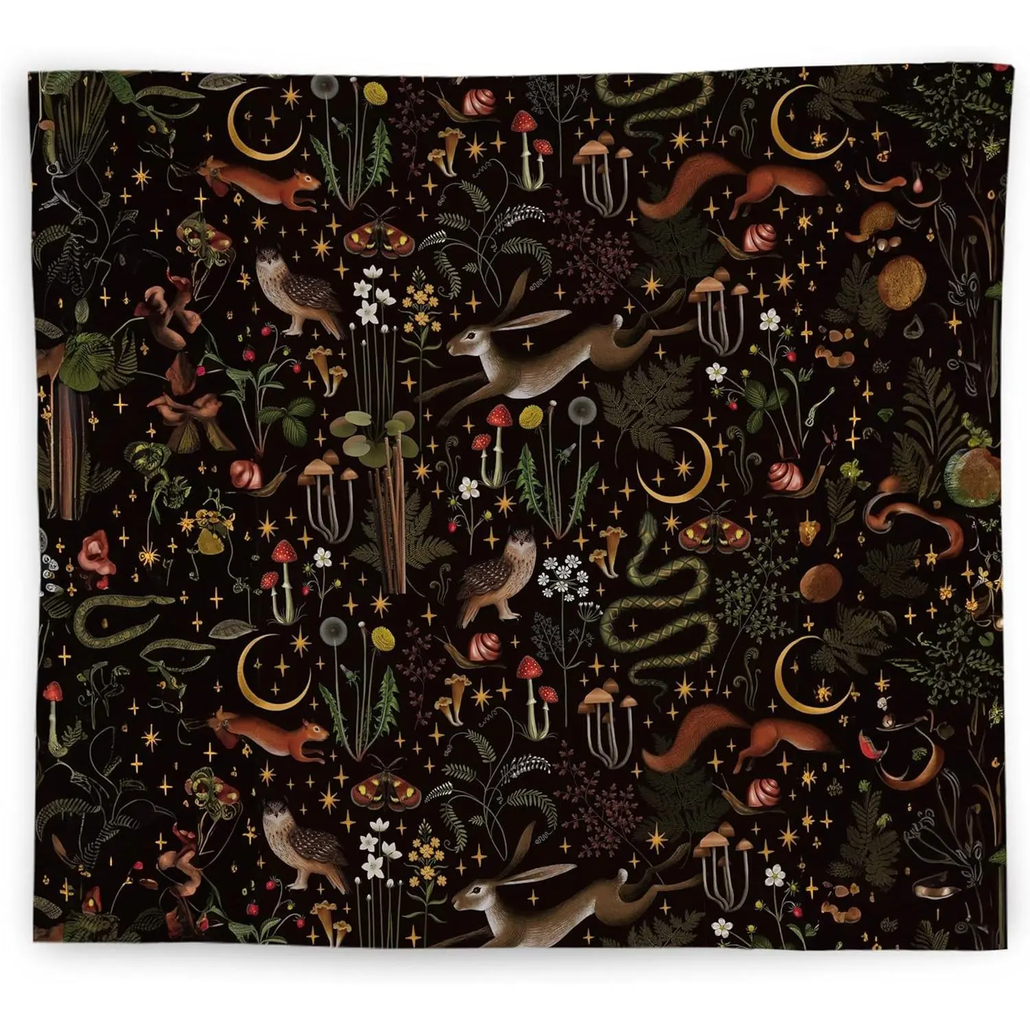 WNAGT Vintage Gothic Witchy Tapestry, Dark Cottagecore Mushroom Woodland Wildflowers Tapestry Wall Hanging, Retro Forest Wall Blanket Decor for Home Bathroom Kids Room Nursery, 50x60 Inch
