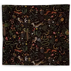 WNAGT Vintage Gothic Witchy Tapestry, Dark Cottagecore Mushroom Woodland Wildflowers Tapestry Wall Hanging, Retro Forest Wall Blanket Decor for Home Bathroom Kids Room Nursery, 50x60 Inch