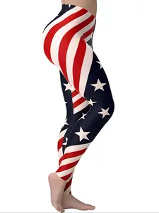 Patriot Queen High Waist Flag Printed Tights - Women's Hip Control and Hip Lifting Sports Pants, Suitable for Running, Gym, and National Pride (Traditional Sportswear)