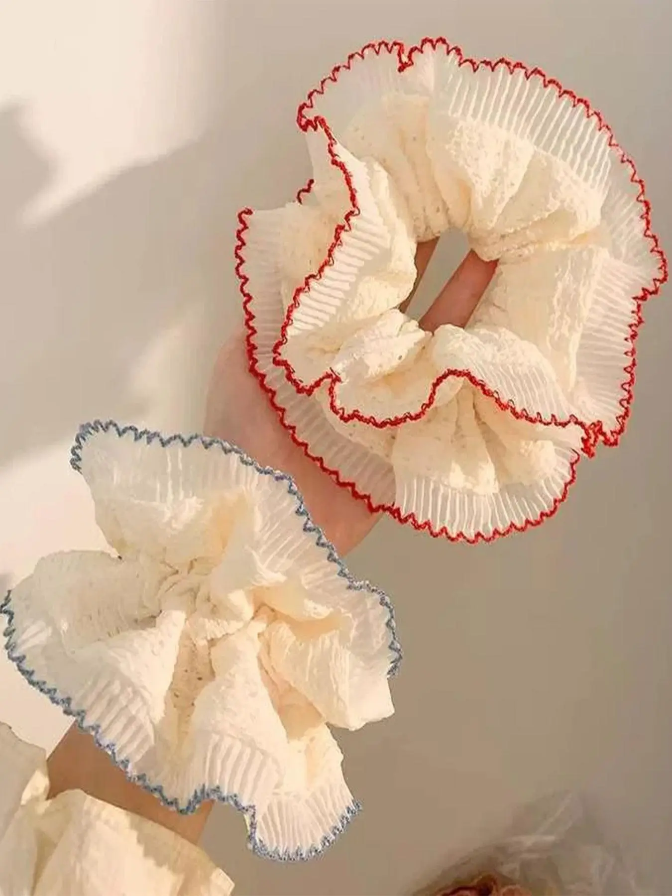 Women's Elegant Lace Trim Hair Scrunchies, Cute Trendy Scrunchies, Wavy Curly Scrunchies, Scrunched, Prom Hair Accessories, Fashionable Hair Accessories for Women & Girls