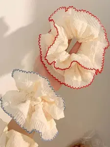 Women's Elegant Lace Trim Hair Scrunchies, Cute Trendy Scrunchies, Wavy Curly Scrunchies, Fashionable Hair Accessories for Women & Girls
