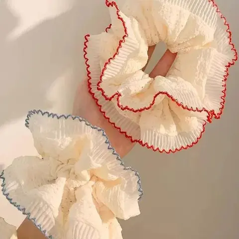 Women's Elegant Lace Trim Hair Scrunchies, Cute Trendy Scrunchies, Wavy Curly Scrunchies, Scrunched, Prom Hair Accessories, Fashionable Hair Accessories, Hair Style Accessory for Women & Girls