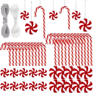 48PCS Christmas Candy Cane Hanging Ornaments Candy Lollipop Christmas Tree Decorations Plastic Twisted Crutch Ornaments for Xmas Crafts Indoor Outdoor Decor (Red and White)