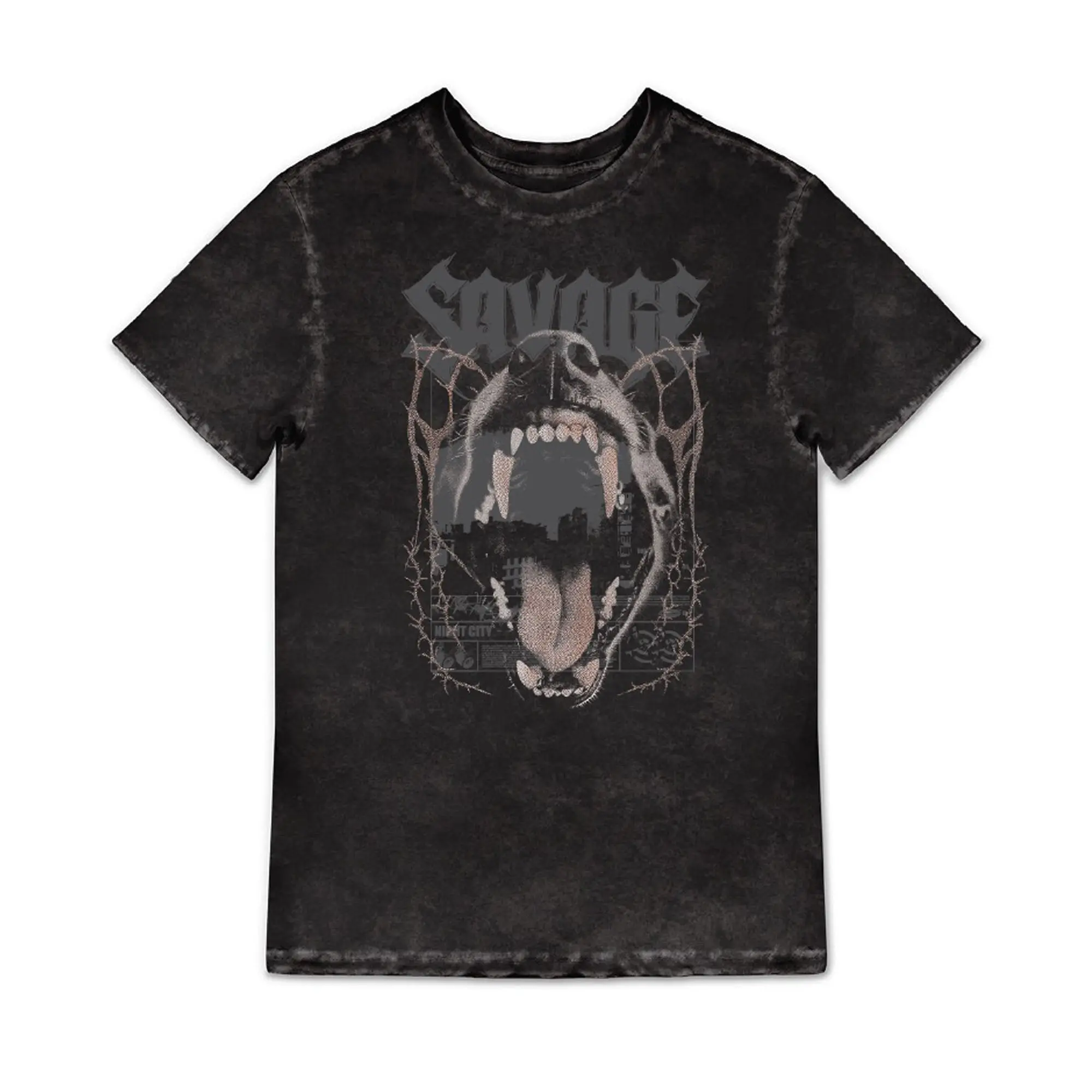 Mister Tee Men's T-Shirt Savage Maw Graphic Print Black Acid Washed XS-3XL