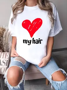 100% Cotton Unisex Hair Length Check Measurement with Backprint Love My Hair T-Shirt -Short Sleeve T-Shirt Women's Men's Graphic Tee Causal Tops