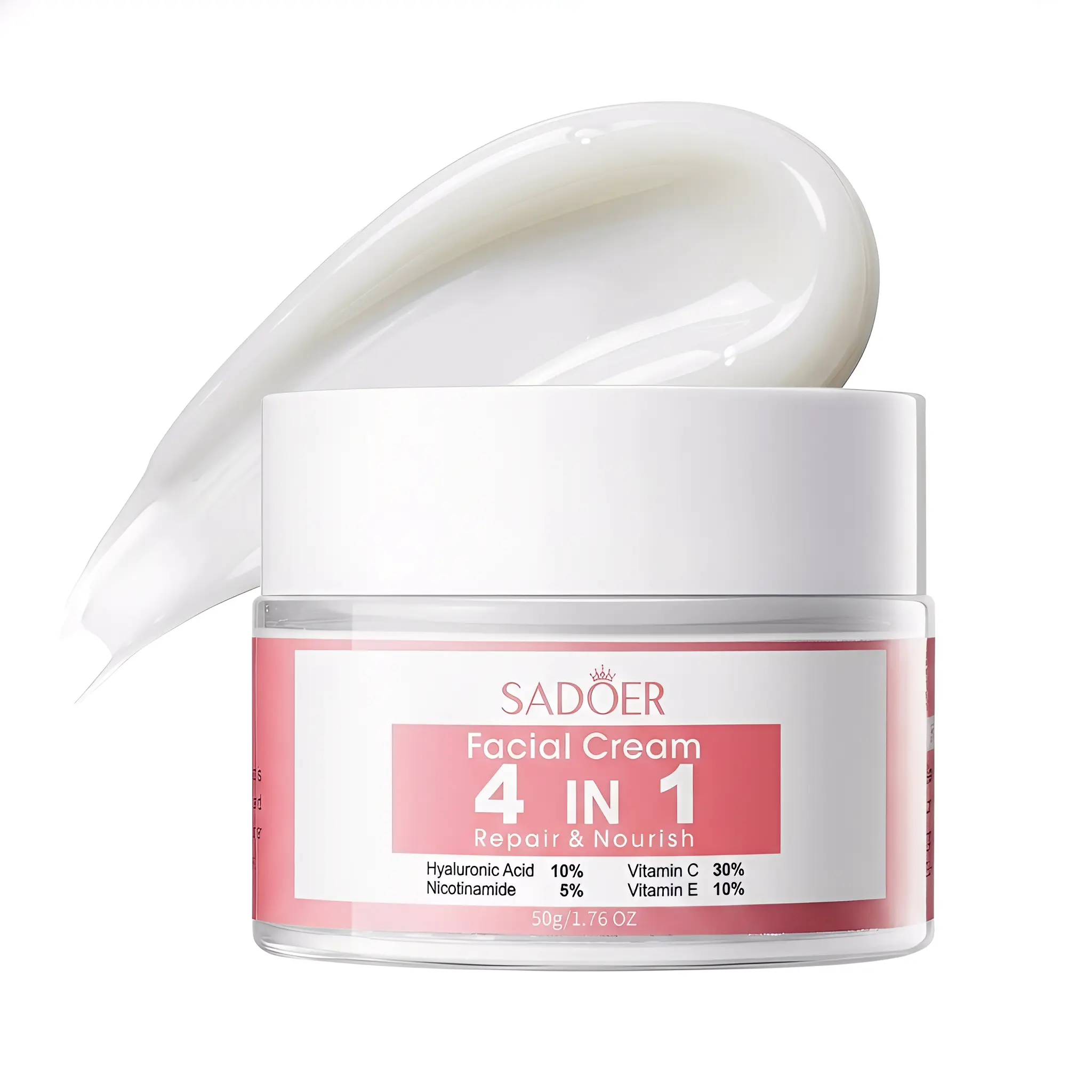 4 In 1 Hydrating Facial Cream, Multi-Ingredient Nourishing Face Moisturizer Infused With Hyaluronic Acid, Niacinamide, Vitamin C & Vitamin E, Deep Hydration Skin Care Lotion For Smoothing, Spot Care & Daily Facial Nourishment For All Skin Types
