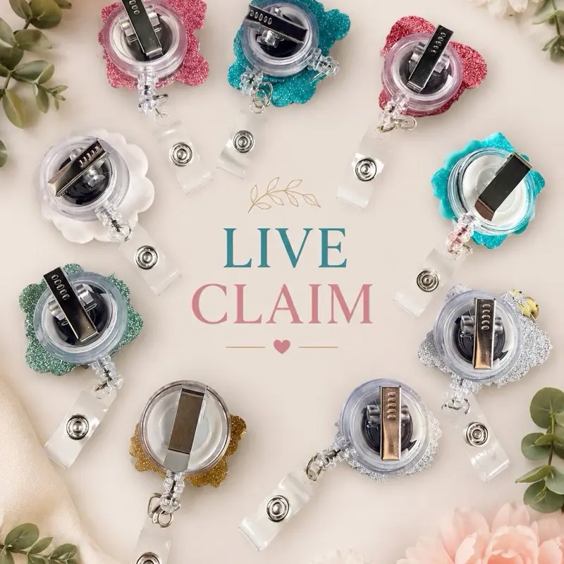 Badge Reels - Live Claim Only, Featuring Cattle Design, Black & White Patterns, Metal Clip Attachment