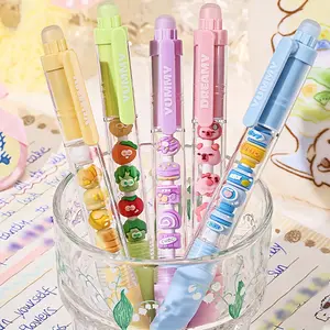 Cartoon Erasable Ballpoint Pen, 2 Counts Cute Pet Snack Relax Click Ballpoint Pen, Creative DIY Bead Pen, Writing Pen for Office School Student