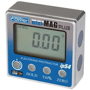 360° Max Angle Compact Digital Protractor (Tools & Hardware Hand Measuring Tool) - Model 54-422-500-0, 2.12in x 2.12in, USB-Rechargeable Batteries with Status Light, Magnetic Base