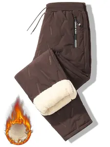 Men's Fleece Lined Casual Pants, Drawstring Waist, Zipper Pockets, Windproof Thick Fabric, Fall & Winter Outdoor Wear