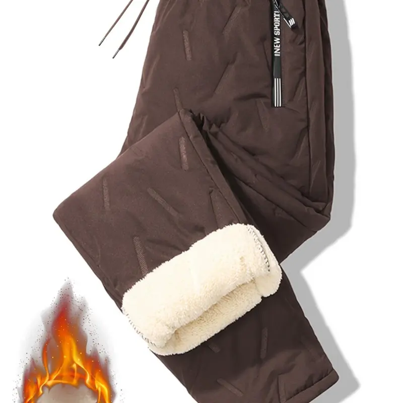Men's Fleece Lined Casual Pants, Drawstring Waist, Zipper Pockets, Windproof Thick Fabric, Fall & Winter Outdoor Wear